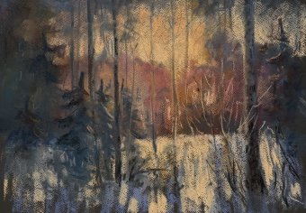 Desenho "Paisagem de inverno", ilustrador Andrii Kulagin pastel papel na Jose Art Gallery