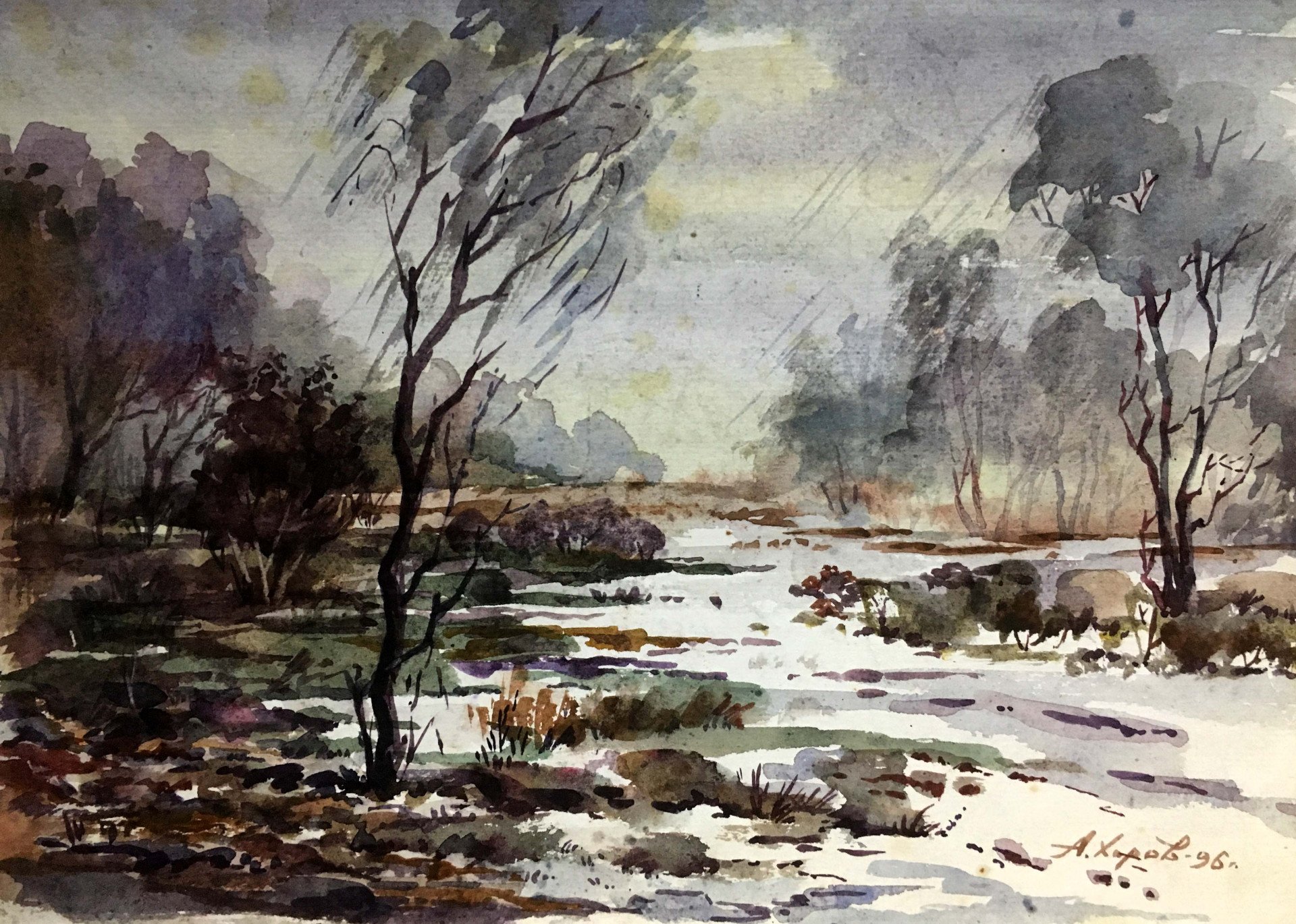 Watercolor Painting Winter Painting By Andrii Zhyvodorov