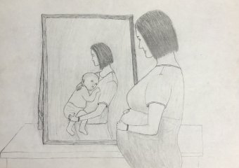 Drawing "Awaiting motherhood." by illustrator Harry engraving paper at Jose Art Gallery