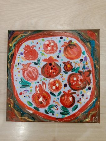 Painting "Pomegranates" by painter Lyaysan Garrapova acrylic fabric at Jose Art Gallery