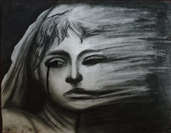 Desenho "Luto", ilustrador Lix carvão papel na Jose Art Gallery