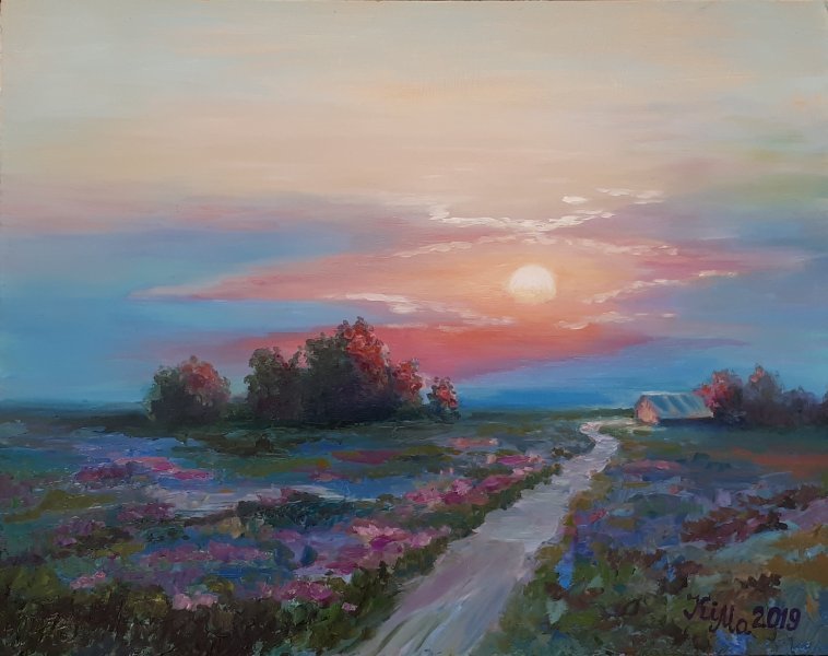 Dipinto «Strada al tramonto», Marina Kirillova