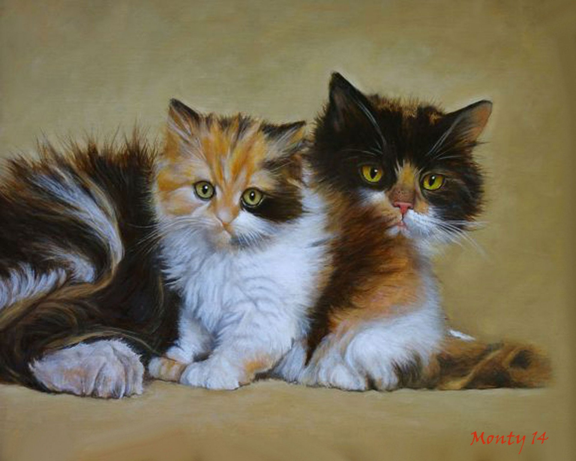 CAT AND KITTEN... Painting by MONTY HAFEZ Jose Art Gallery