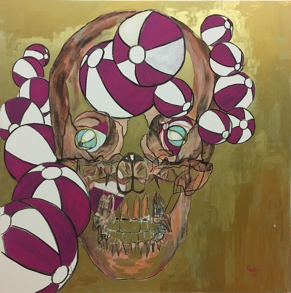 Balloon Gold Skull Painting by Alain Rodier