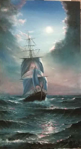 Contemporary Art Marine Art Painting Sailboat by painter aleksandr kovgunov acrylic fabric 