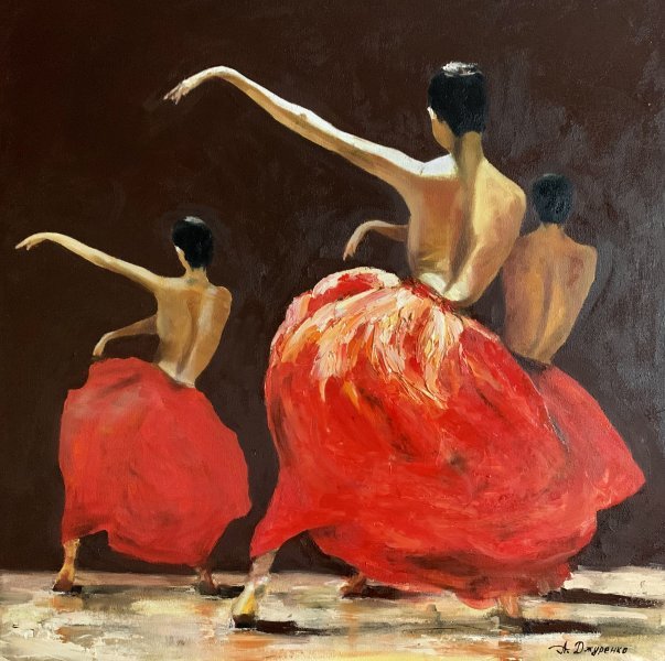 Red Dancers Painting by Oleksandra Dzhurenko