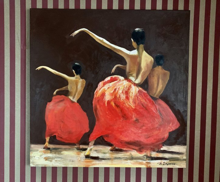 Red Dancers Painting by Oleksandra Dzhurenko