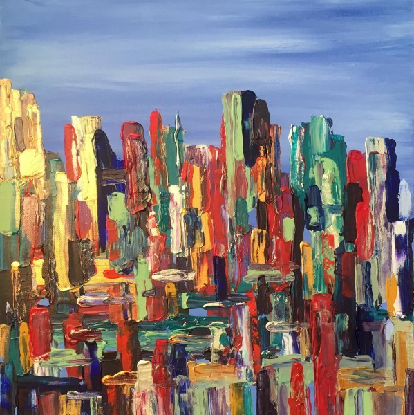 Expressionism Cityscapes Painting The Skyscrapers by painter Zlata Jaanimägi acrylic canvas 