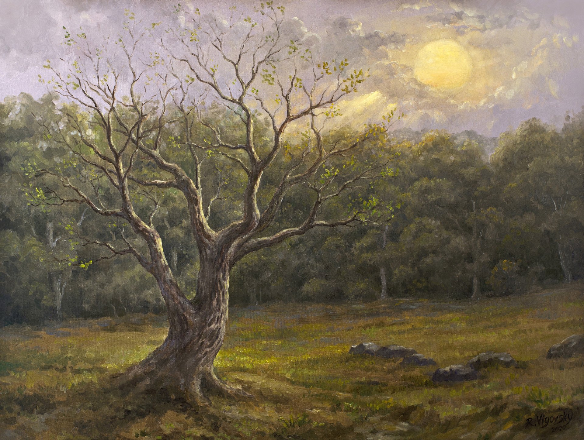 Tree & Sun Painting by Ruslan Vygovskiy - Jose Art Gallery