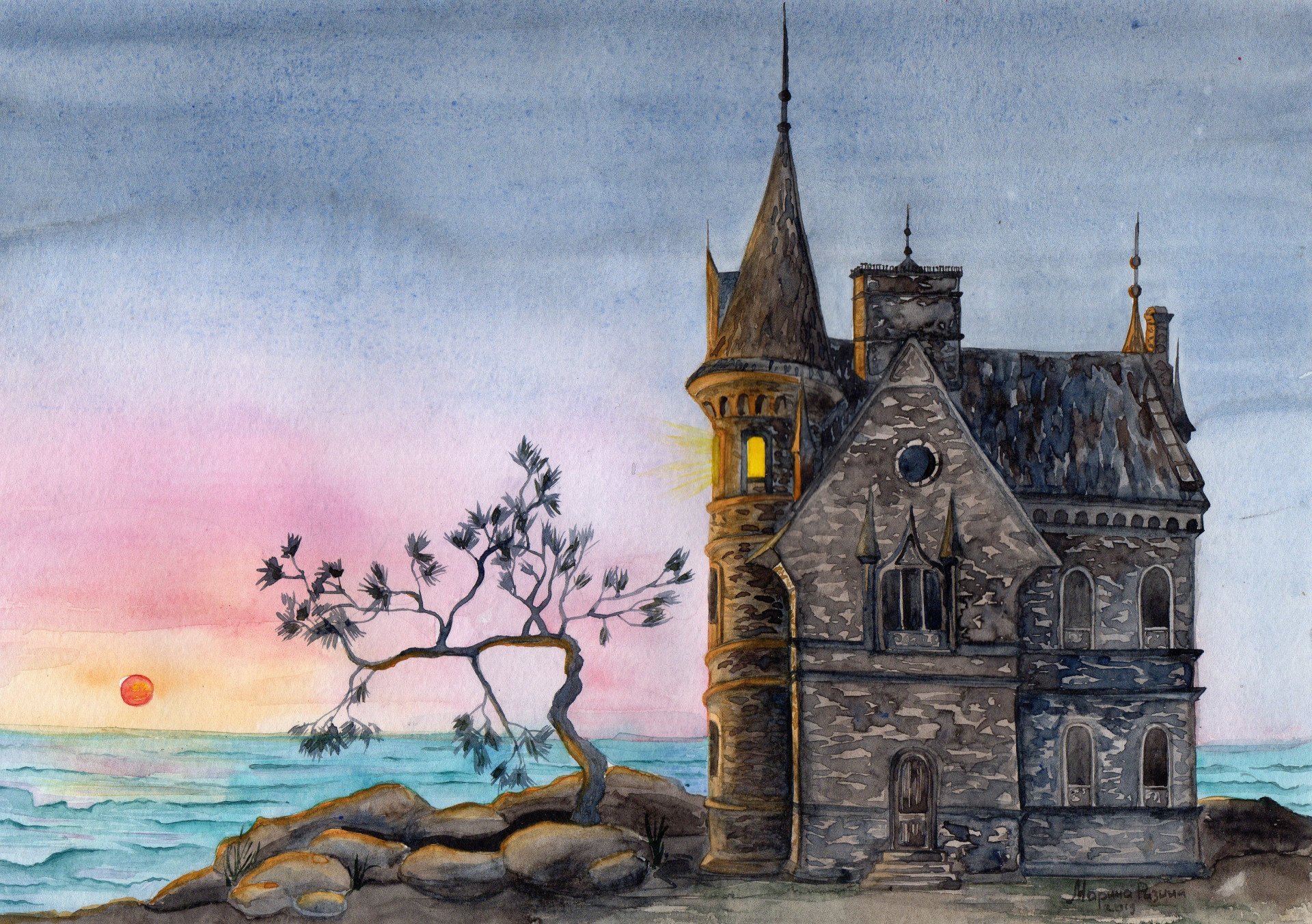 Stone castle Painting by Marina Razina Jose Art Gallery