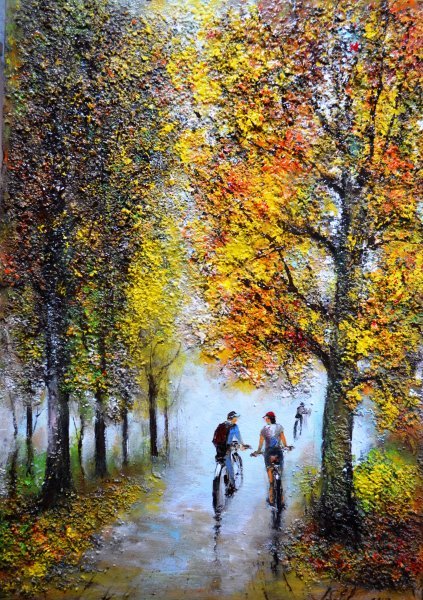 Autumn marathon Painting by Ludmila Lebedeva