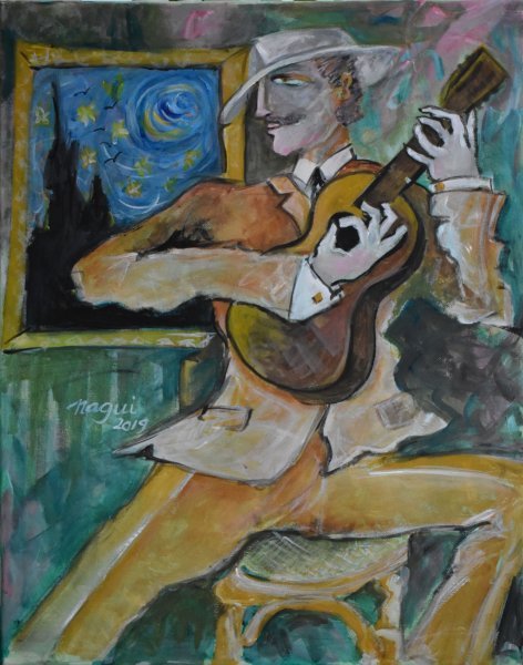 Guitarist 14 Painting by NAGUI ACHAMALLAH - Jose Art Gallery