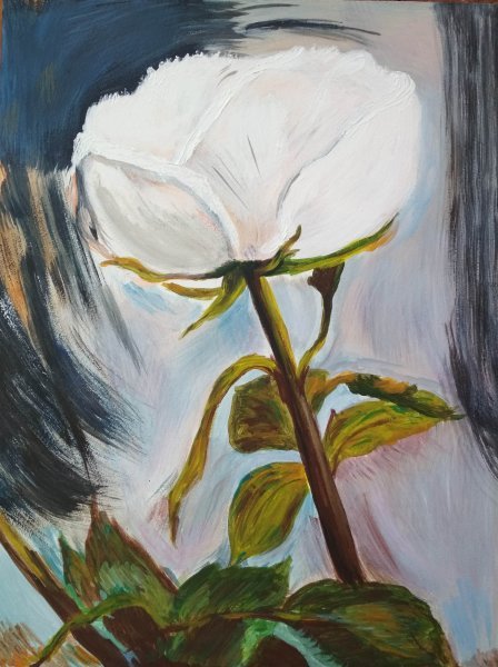 Fine Art Flower Painting White rose by painter Irina Prashcharuk acrylic wood 
