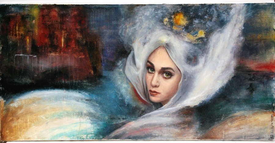 Contemporary Art Portrait Painting Swan Princess by painter Nataliya Bagatskaya oil canvas 