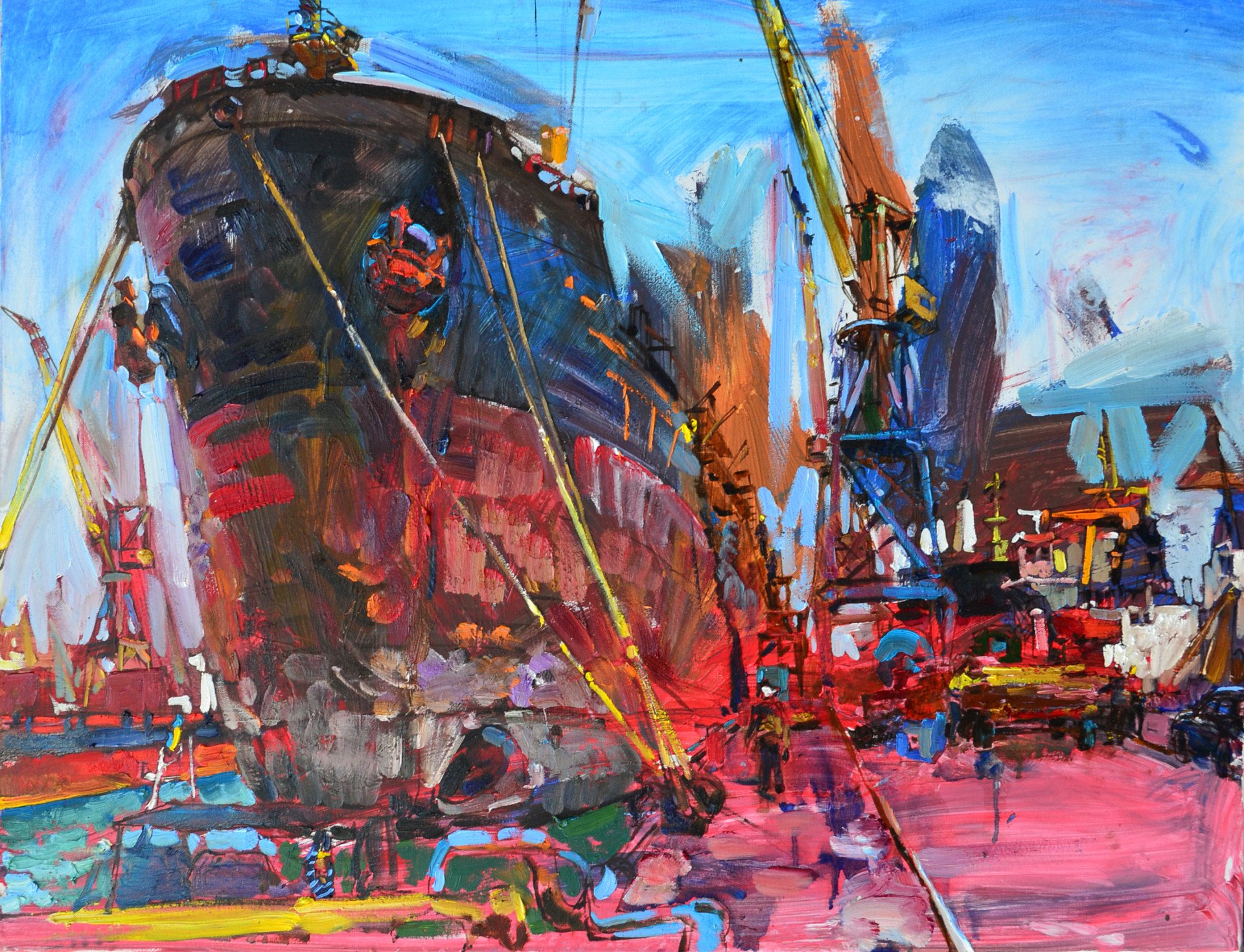 Black sea shipyard Painting by Andrii Kutcachenko