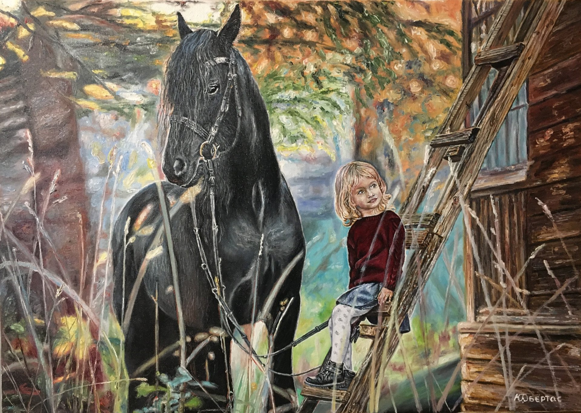 girl-and-horse-painting-by-yuriy-obertas-jose-art-gallery