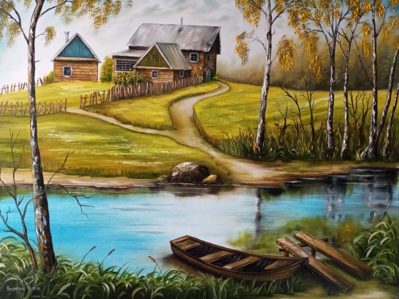 Arte moderno Paisaje Pintura "En los abedules" pintor Natalya Bazilyuk óleo lienzo 