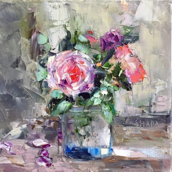 Rose still life Pomponella Painting by Oleg Sharapanovsky