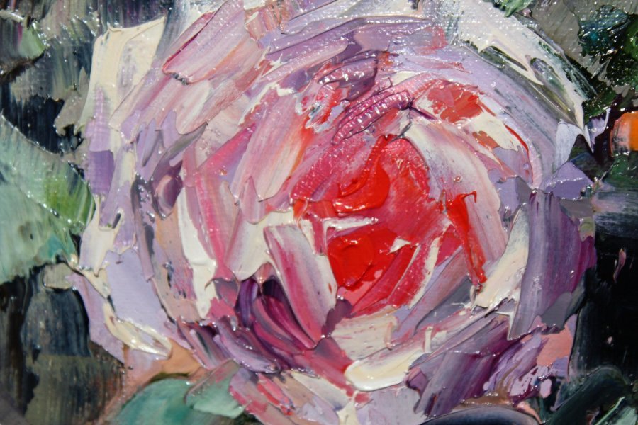 Pintura «Rosa natureza morta Pomponella», Oleg Sharapanovskiy