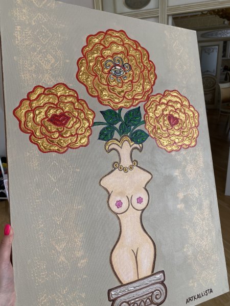 Additional view 1: Surrealism Still-Life Painting Soul Bouquet by painter Kallista Ivanova acrylic canvas 