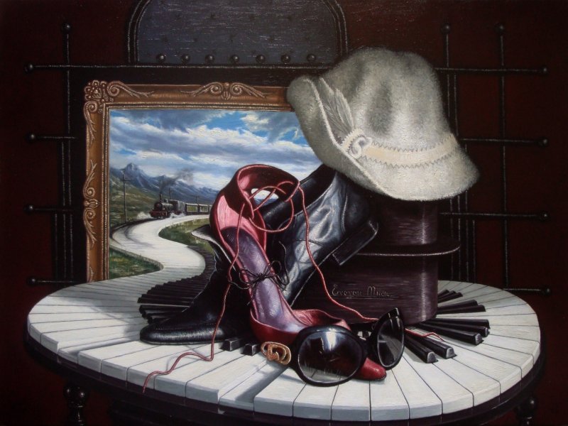 Surrealism Still-Life Painting <<<...Coctail Plastic...>>> by painter Mher Evoyan oil canvas 