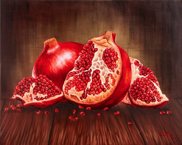 Heart of pomegranate Painting by Valentyna Ivanova