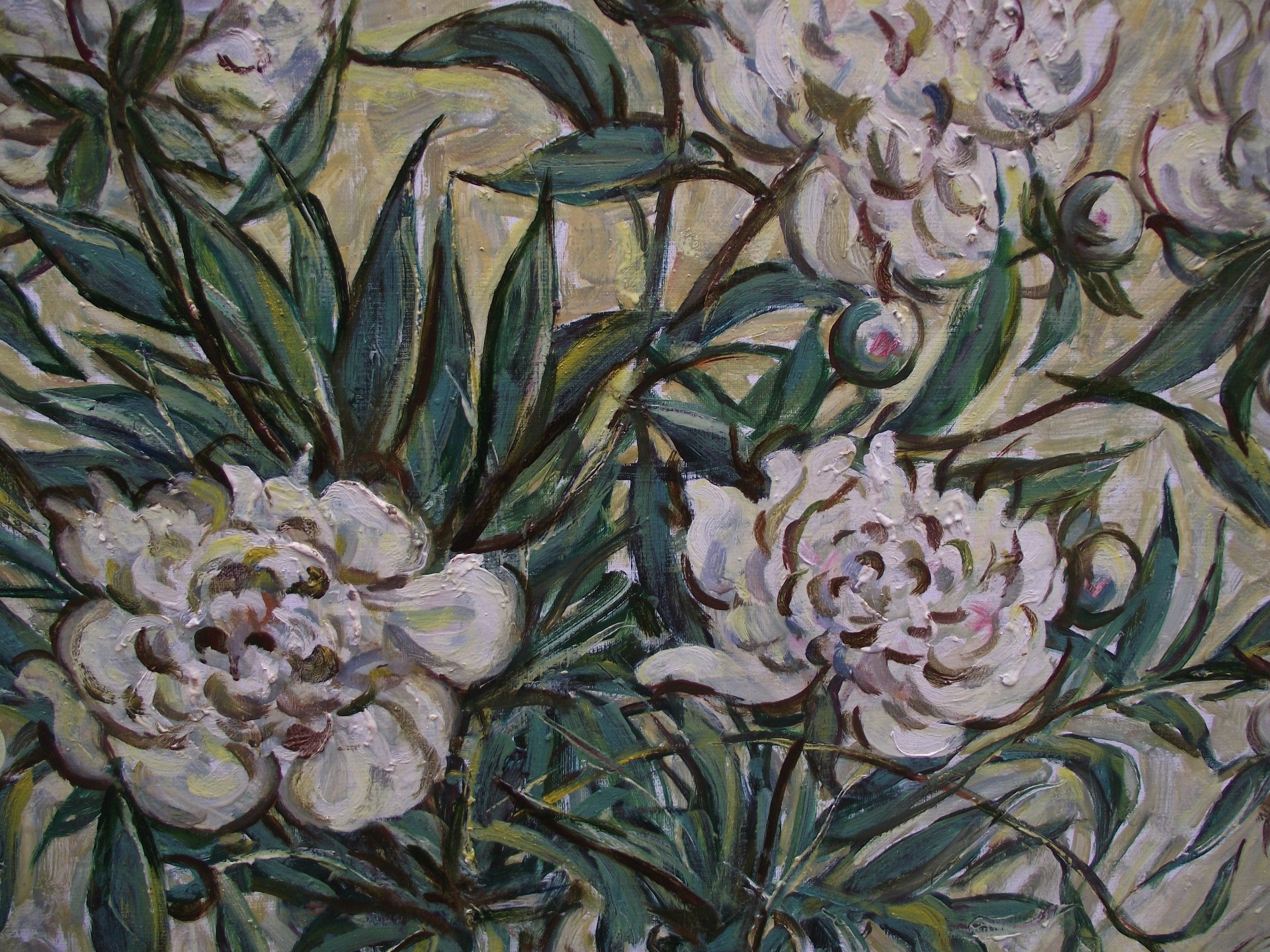 White peonies in a vase. - painting