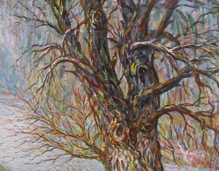 Old willow by the river. Painting by Valentine Negresco