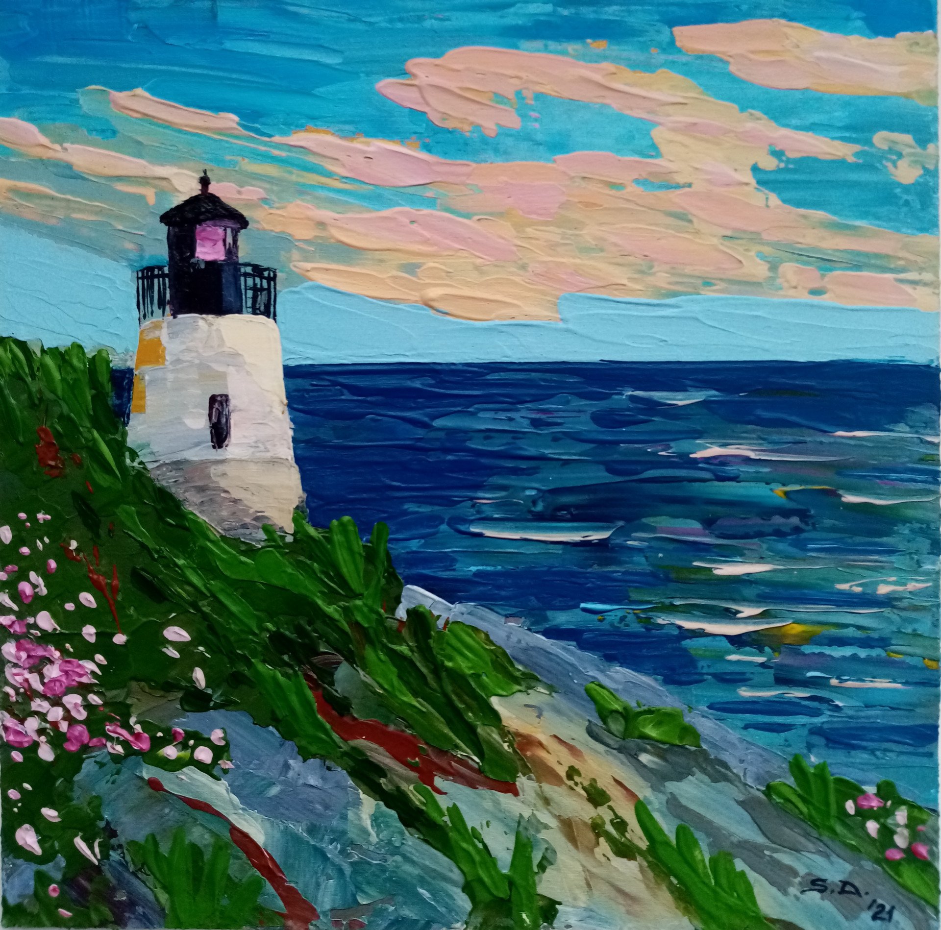 Castle Hill Lighthouse Light Painting by Svitlana Davydova