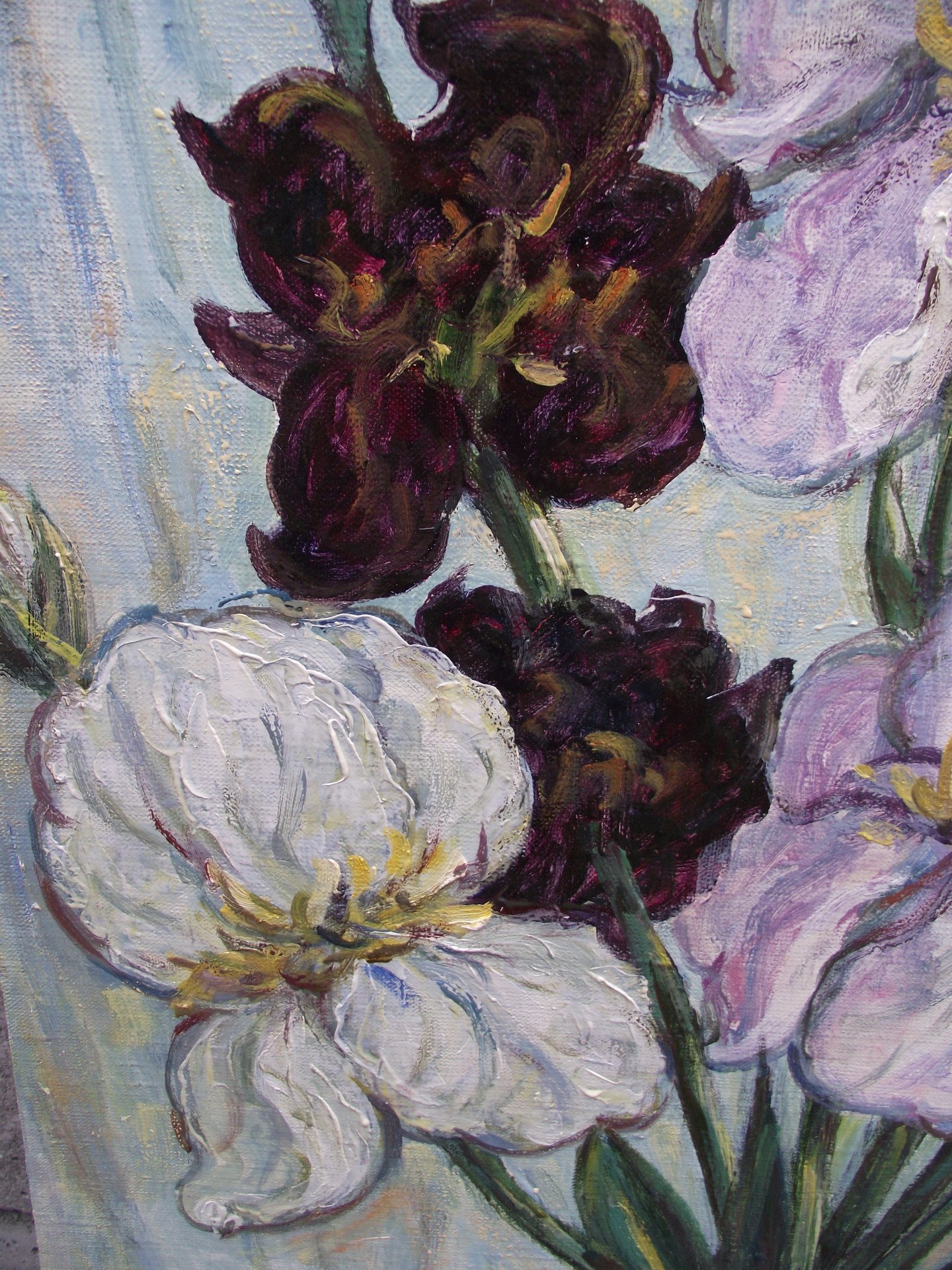 Irises in a vase. - painting