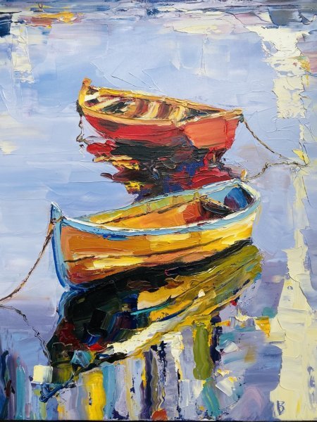 A pair of boats Painting by Viktoriia Skliar