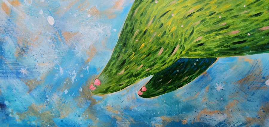 Additional view 2: Naïve Art Animal Painting Snow in the middle of summer by painter Aleksandra Paranchenko acrylic canvas 