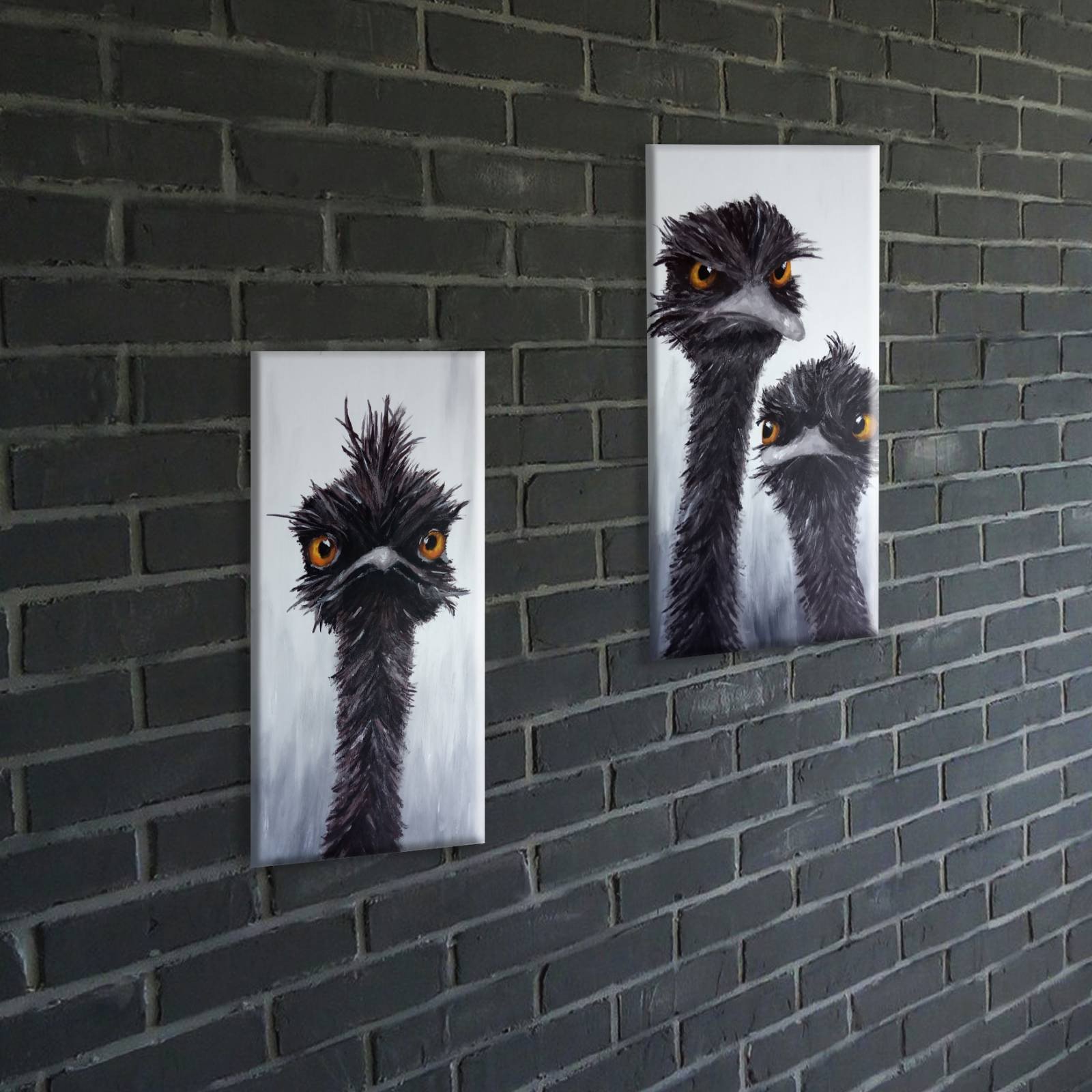 Funny ostriches acrylic Painting by Nika Babich Jose Art Gallery
