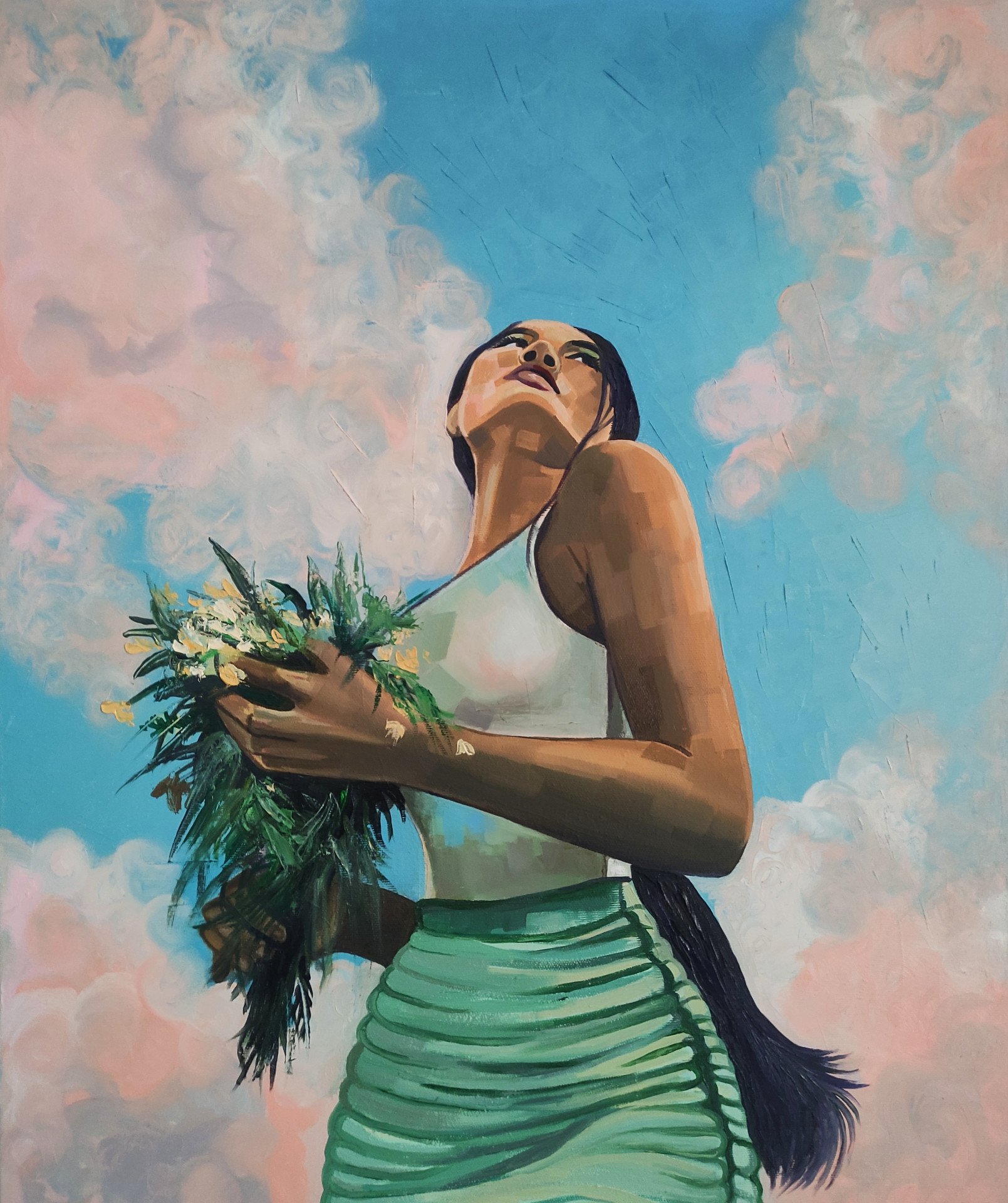 Girl in the Clouds Painting by Lina Petrosyan