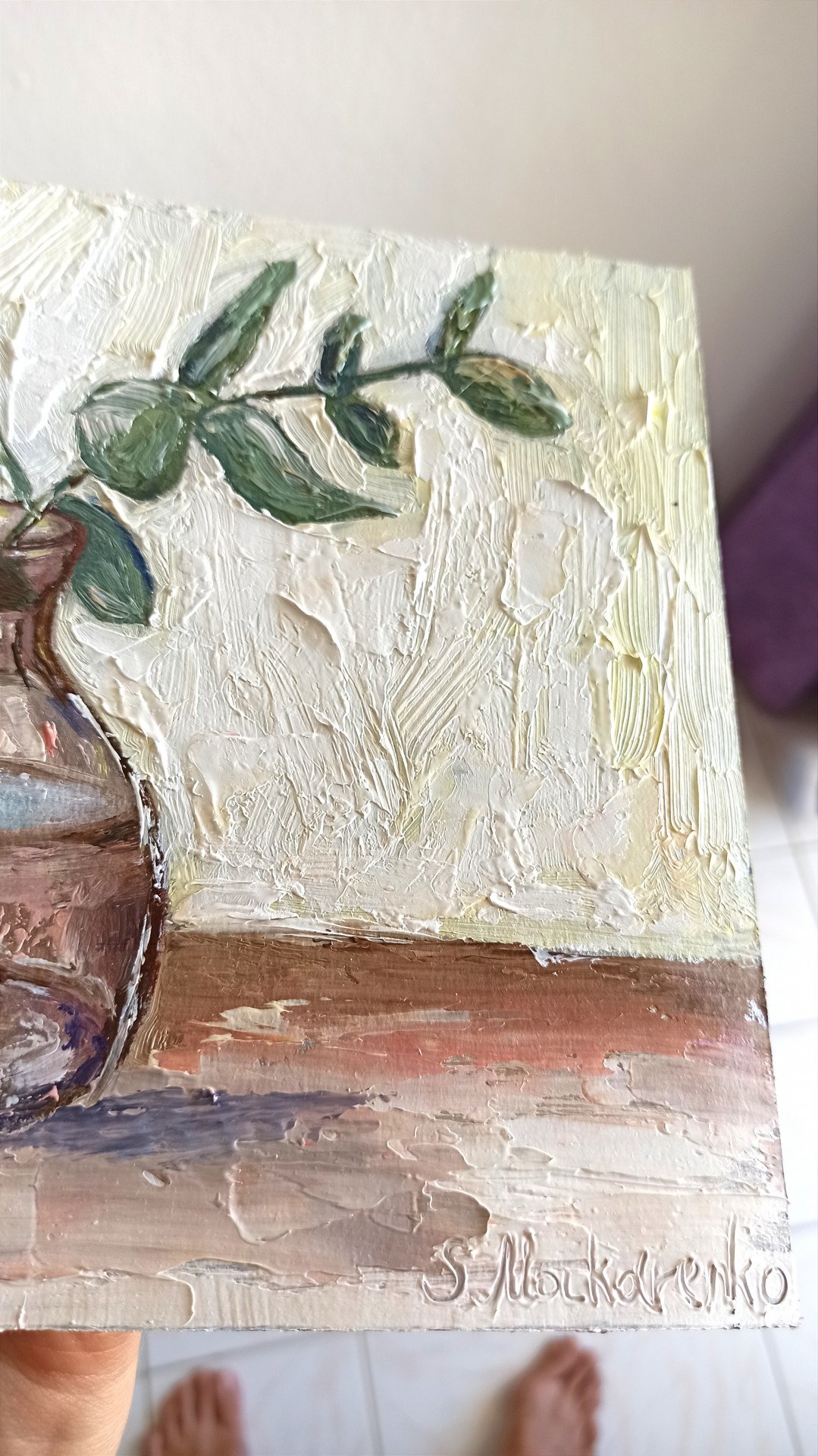 Eucalyptus Branch in a Vase Painting by Sveta Makarenko