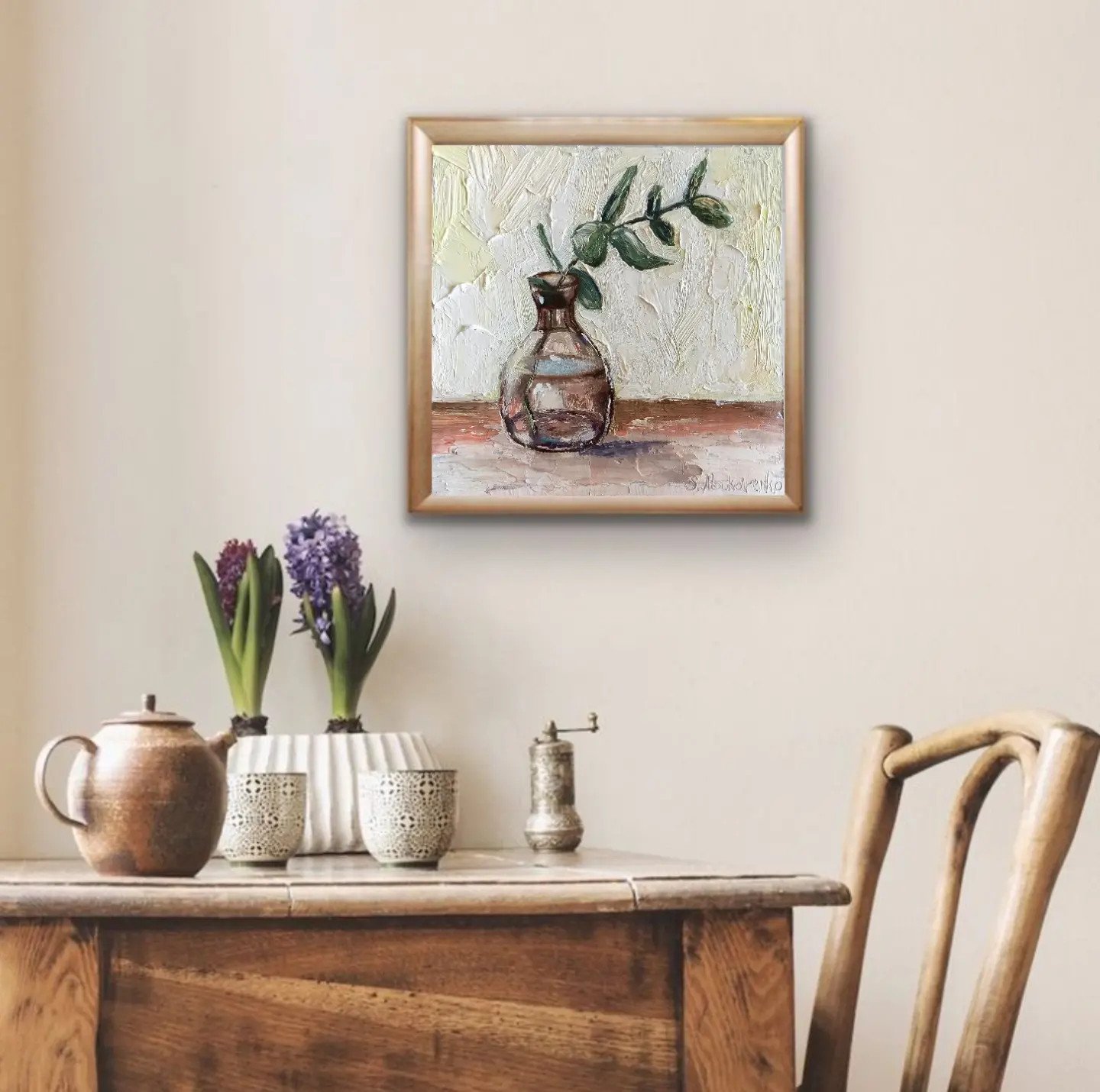 Eucalyptus Branch in a Vase Painting by Sveta Makarenko