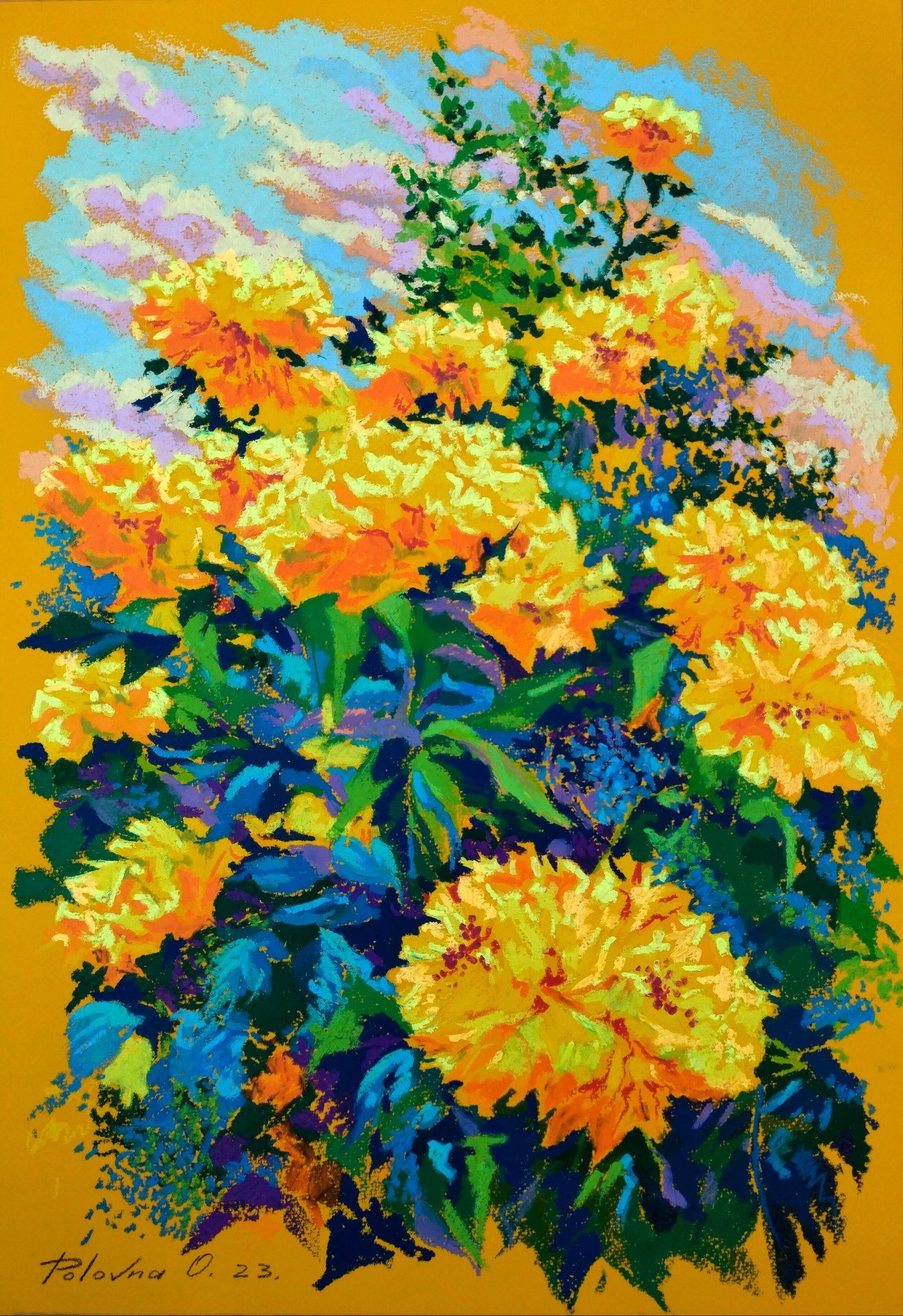 Golden flowers Painting by Olena Polovna - Jose Art Gallery