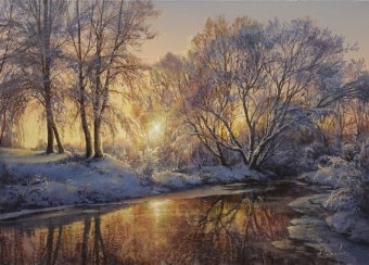 Painting "Winter pond" by painter Viktar Yushkevich Yuvart acrylic canvas at Jose Art Gallery