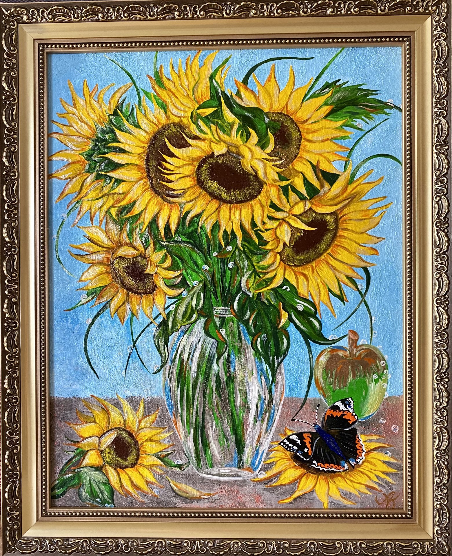 Sunflowers and butterfly Painting by Anna Kiptenko