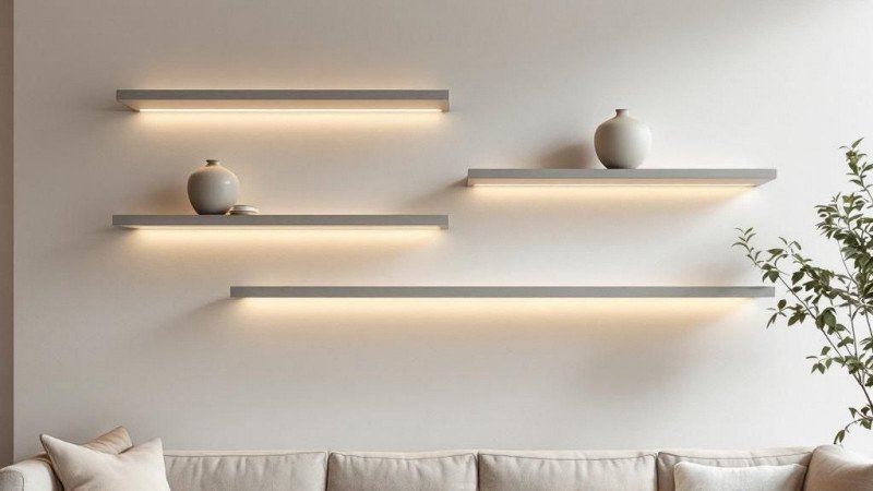 Floating Shelves with Integrated Lighting