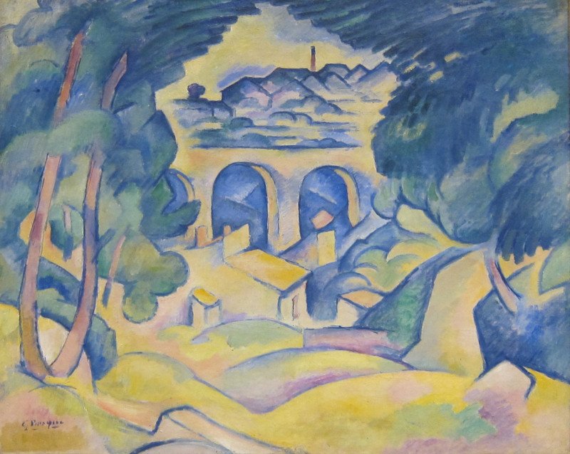 Жорж Брак, 1907–08, Віадук у Л'Естаку (Le Viaduc de l'Estaque), полотно, олія.